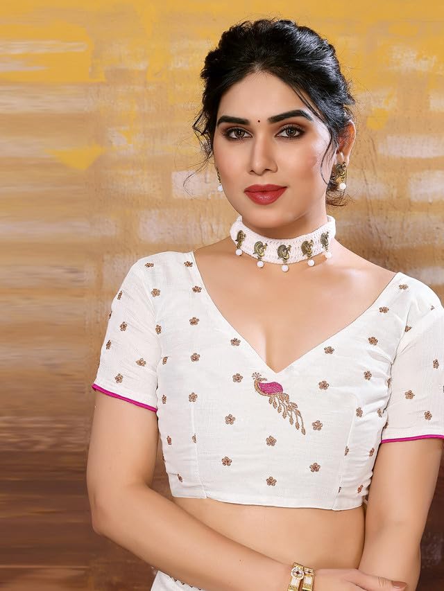 Satrani Women's Vichitra Silk Embroidery Work &amp; Stone Work Saree with Unstitched Blouse Piece - View 4 of 7