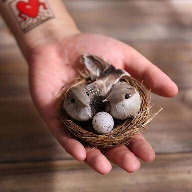 R H lifestyle Artificial Foam Feathered Mini Birds with Hay Nest &amp; Eggs Ornaments, DIY Craft for Home Garden Lawn Decoration Party Accessories (9 x 7 x 5 cm) Pack of 1 - View 3 of 4