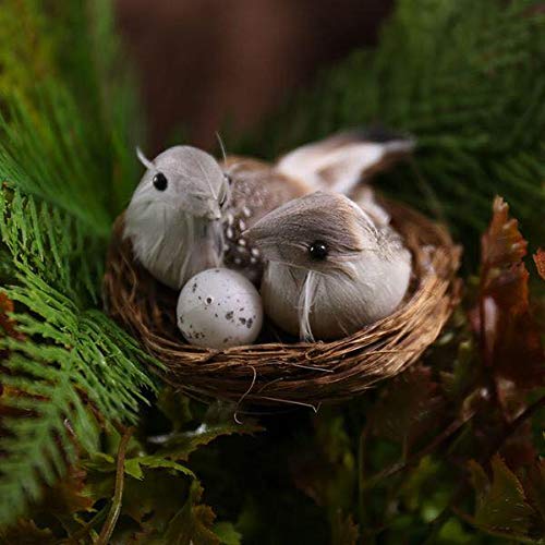 R H lifestyle Artificial Foam Feathered Mini Birds with Hay Nest &amp; Eggs Ornaments, DIY Craft for Home Garden Lawn Decoration Party Accessories (9 x 7 x 5 cm) Pack of 1 - View 2 of 4