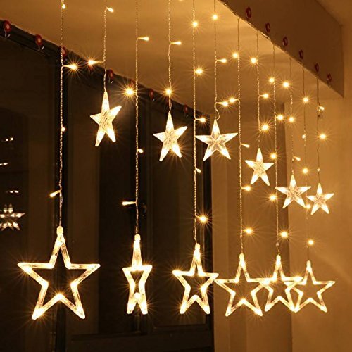 PESCA 12 Stars Curtain String Lights, Window Curtain Hanging Light with 8 Flashing Modes Decoration for Diwali, Christmas, Wedding, Party, Home, Patio Lawn, Warm White - Warm White - Related product