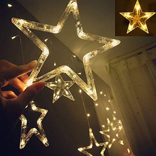PESCA 12 Stars Curtain String Lights, Window Curtain Hanging Light with 8 Flashing Modes Decoration for Diwali, Christmas, Wedding, Party, Home, Patio Lawn, Warm White - Warm White - View 5 of 5