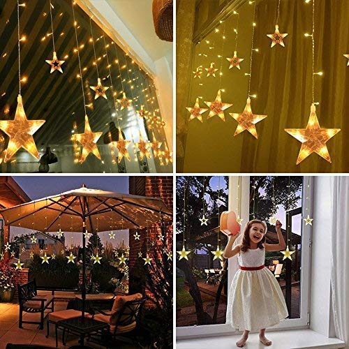 PESCA 12 Stars Curtain String Lights, Window Curtain Hanging Light with 8 Flashing Modes Decoration for Diwali, Christmas, Wedding, Party, Home, Patio Lawn, Warm White - Warm White - View 3 of 5
