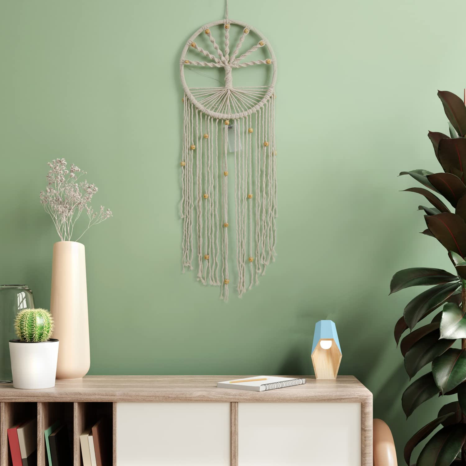 ILU DreamCatchers Macrame with Light Wall Hanging Tree of Life Large for Home Bedroom Baby Room Nursery Wedding Party Cafe Décor, Off-White - View 2 of 2