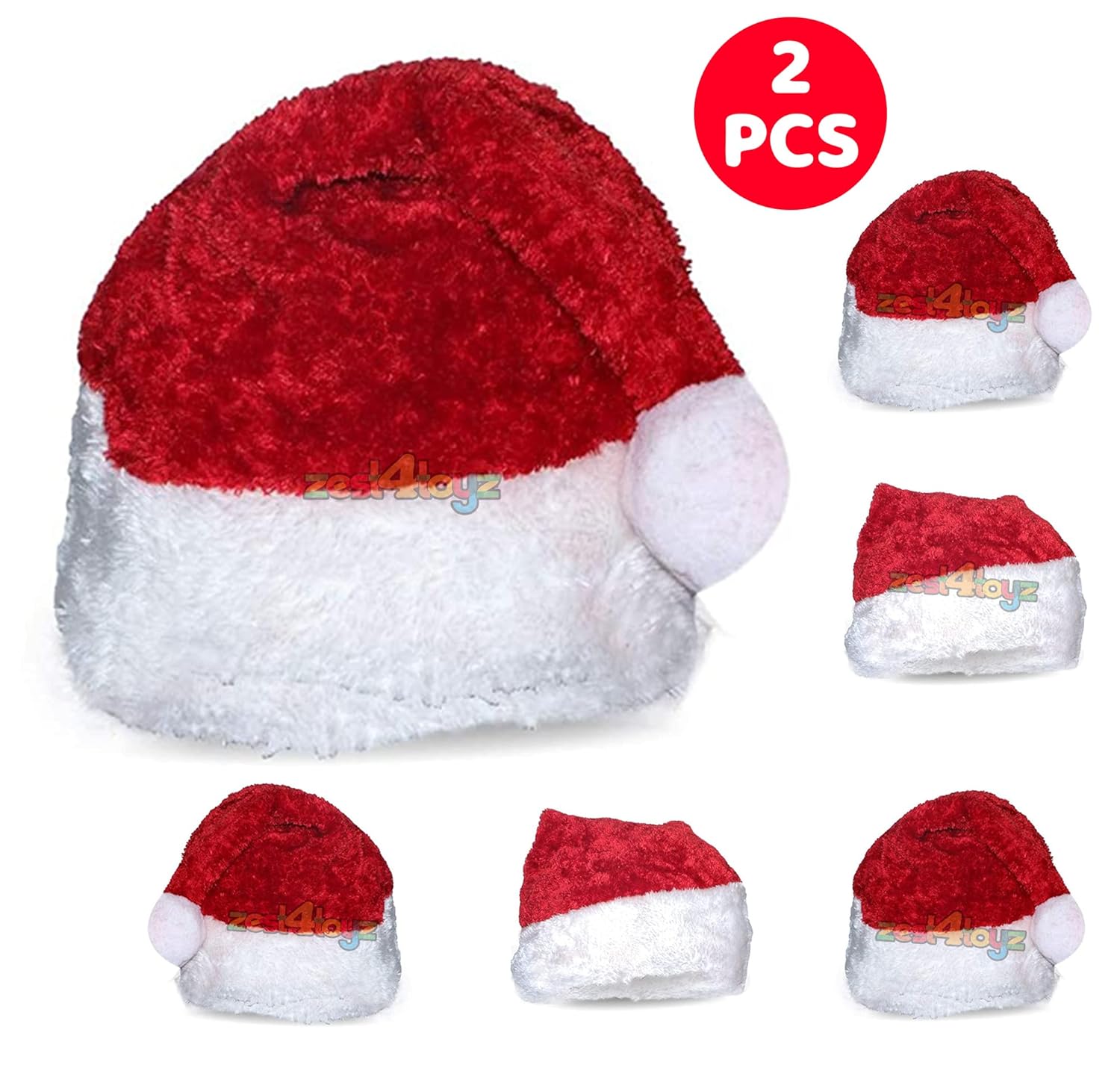 Zest 4 Toyz Warm Fleece Santa Claus Cap, Christmas Hat Cute Red Santa Hat Christmas Party Prop accessories Costumes Free Size Pack of 2 - View 4 of 4