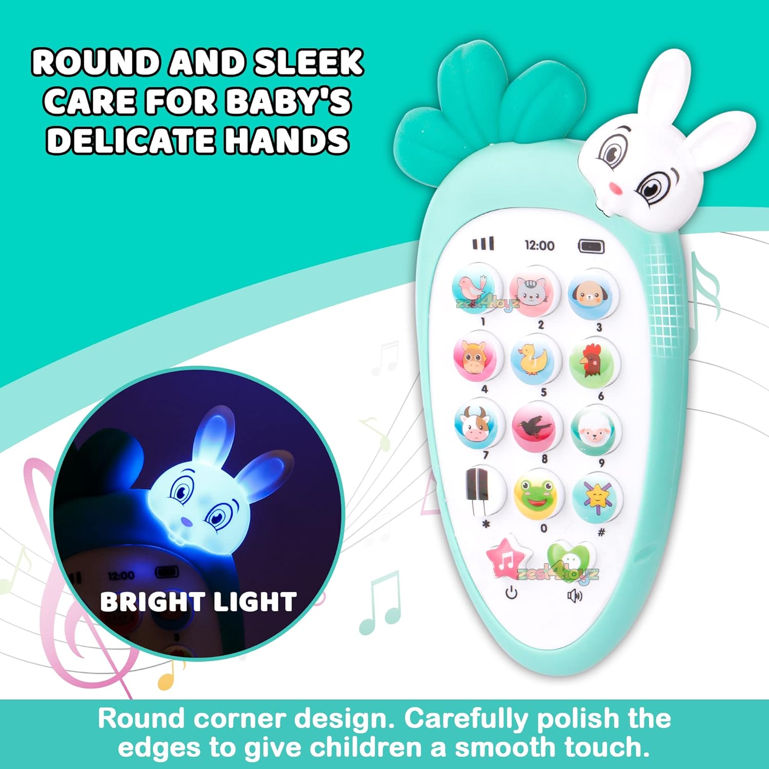 zest 4 toyz Mobile Phone Toys for Kids Smart Phone Cordless Feature Rabbit Mobile Musical Sound Toys with Smart Light Battery Operated Birthday Gifts for Girls Boys (Pack of 1) Battery Included - View 4 of 4