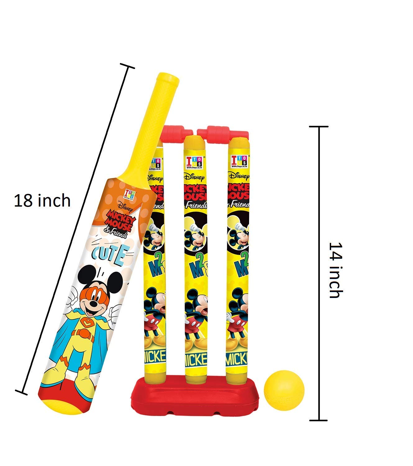 MANAKI ENTERPRISE Cricket Set for Kids Include 3 Plastic Stump,1 Plastic Bat,1 Plastic Ball (Attractive Mickey Print) - View 2 of 5