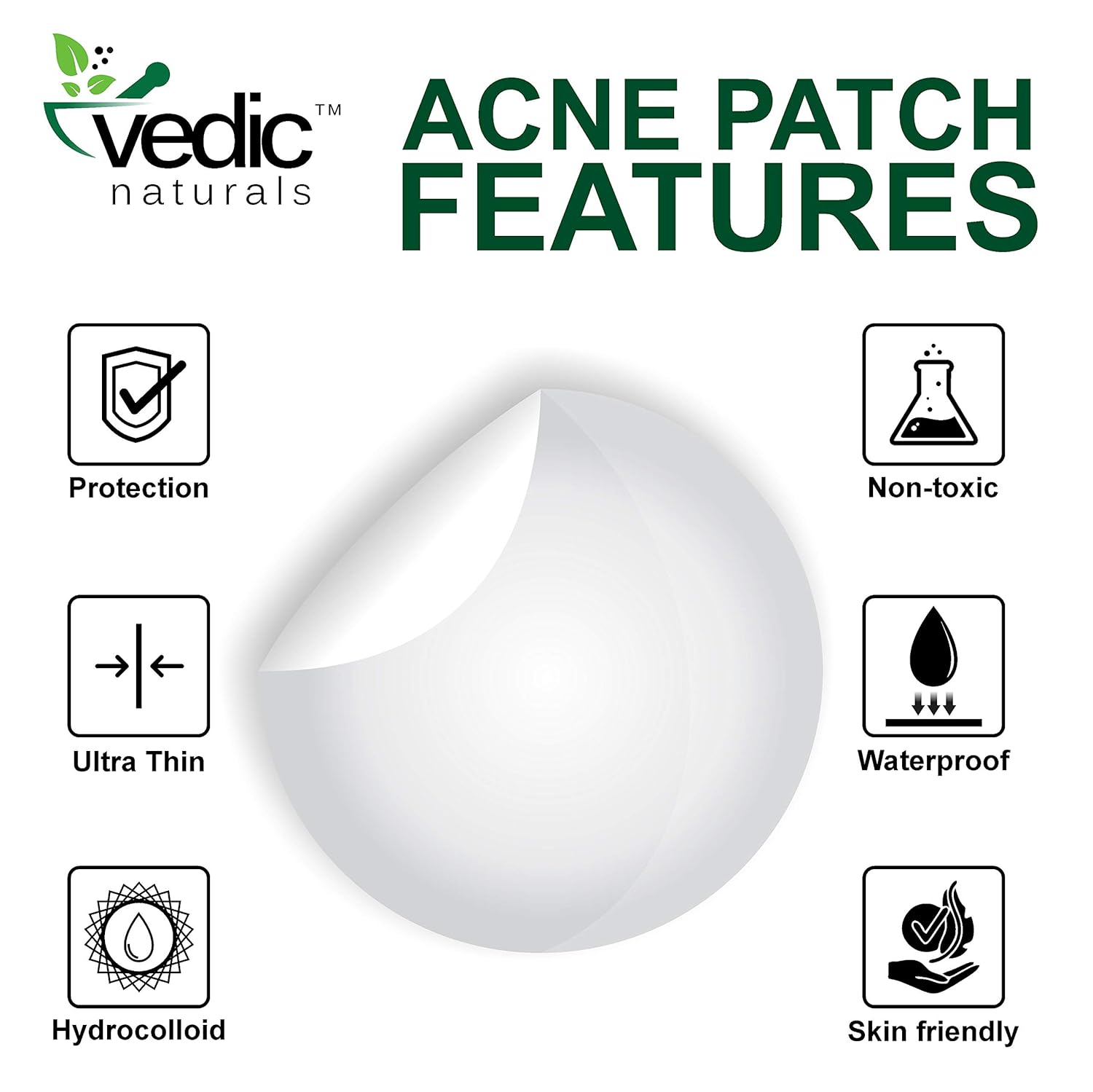 Vedic Naturals Acne Pimple Patches For Face &amp; Skin Treatment Cover With 100% Hydrocolloid Transparent Patch, Fast Pimple Healing, Drug Free, Non Drying &amp; Water Proof - 36 Patches - Pack Of 1 - View 5 of 7