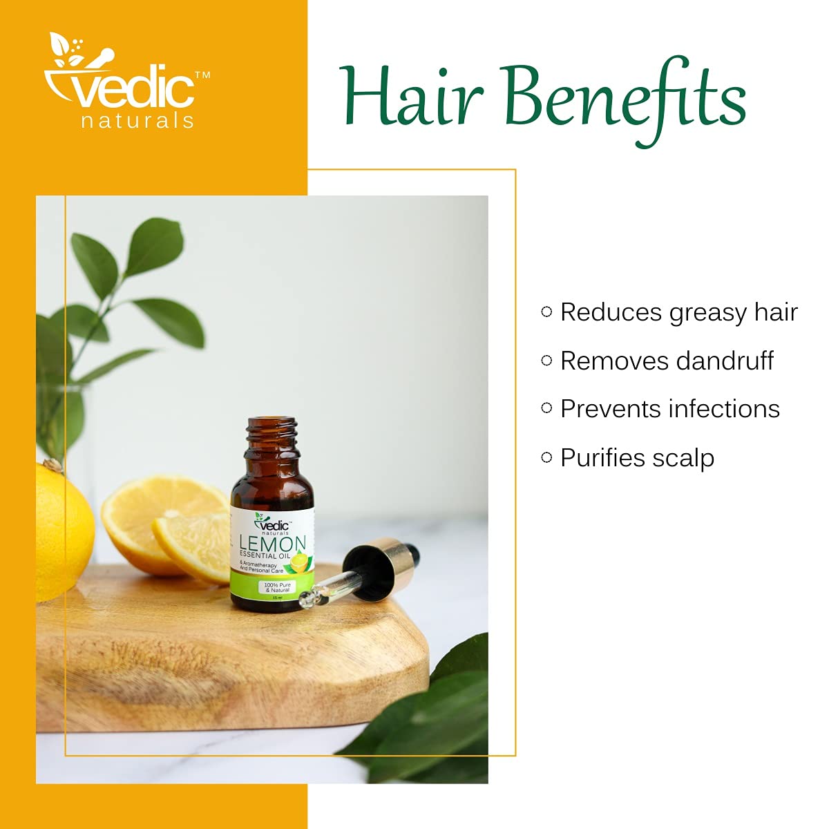 Vedic Naturals Lemon Essential Oil For Aromatherapy &amp; Personal care 100% Natural &amp; Pure – 15 ml (15 ml) - View 2 of 4