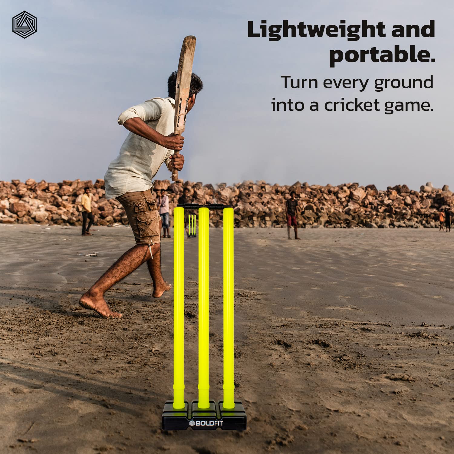 Boldfit Cricket Stumps with Stand Cricket Kit Plastic Wickets for Cricket Standard Wickets for Cricket Ground, Match, Tournament Stump with Stand &amp; Bails- Fluorescent Green -Plastic Wickets Set - View 4 of 6