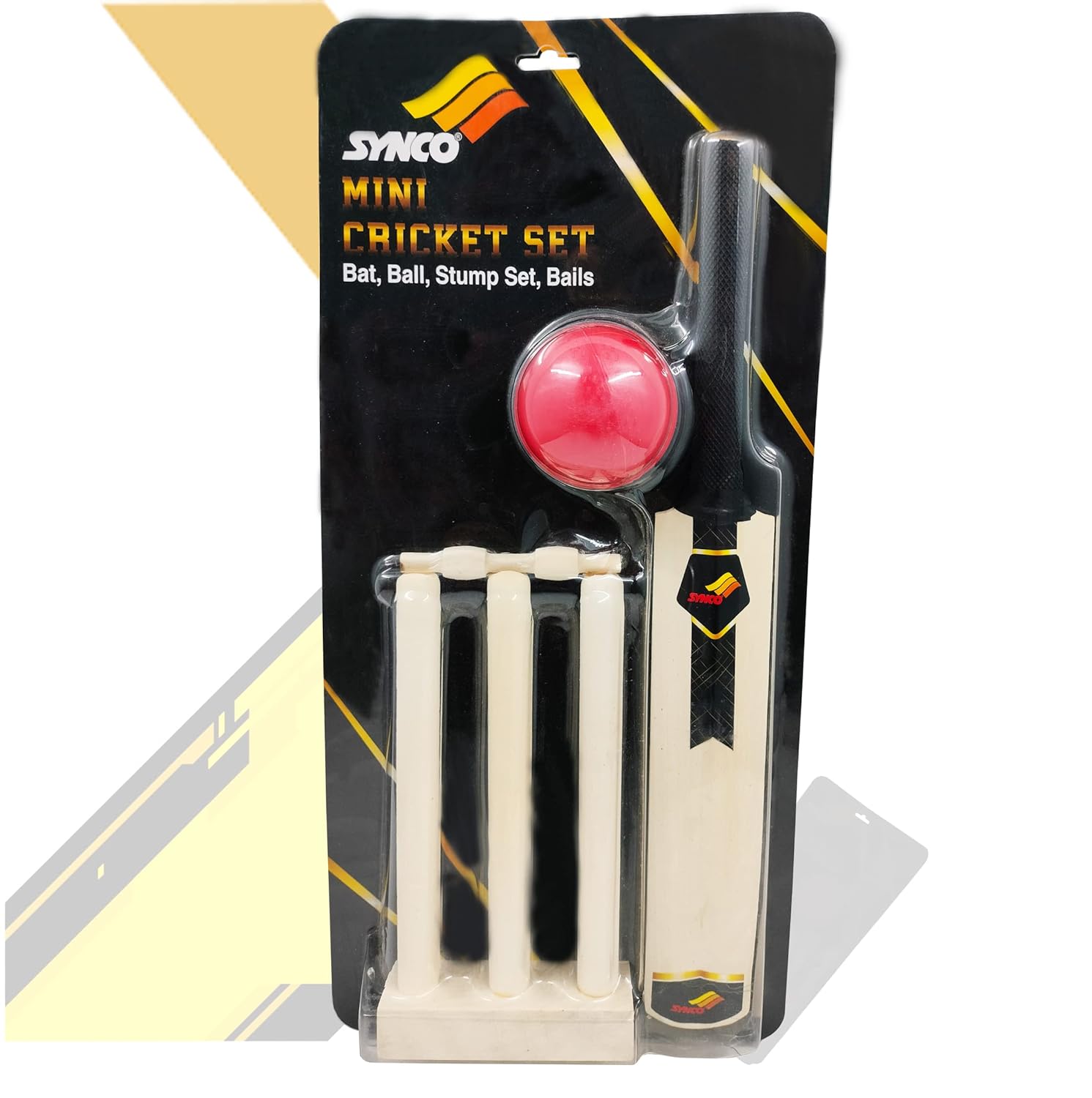 Synco Wooden Mini Cricket Set (1 Poplar Wooden Bat, 1 Wicket with Stump and Base, 1 Plastic Ball, Light Weight, Suitable for Kids, for Indoor as Well as Outdoor) - Shop at Colombo Mall