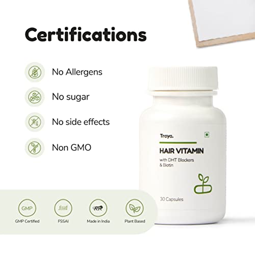 Traya Hair Vitamins Capsules, Natural DHT Blocker & Biotin Capsules for Hair Growth, Hair Fall Control, Contains 12 mcg Biotin, Vitamin, Iron, Omega 3 & Bhringraj (30 Multivitamins for Hair) - View 4 of 5