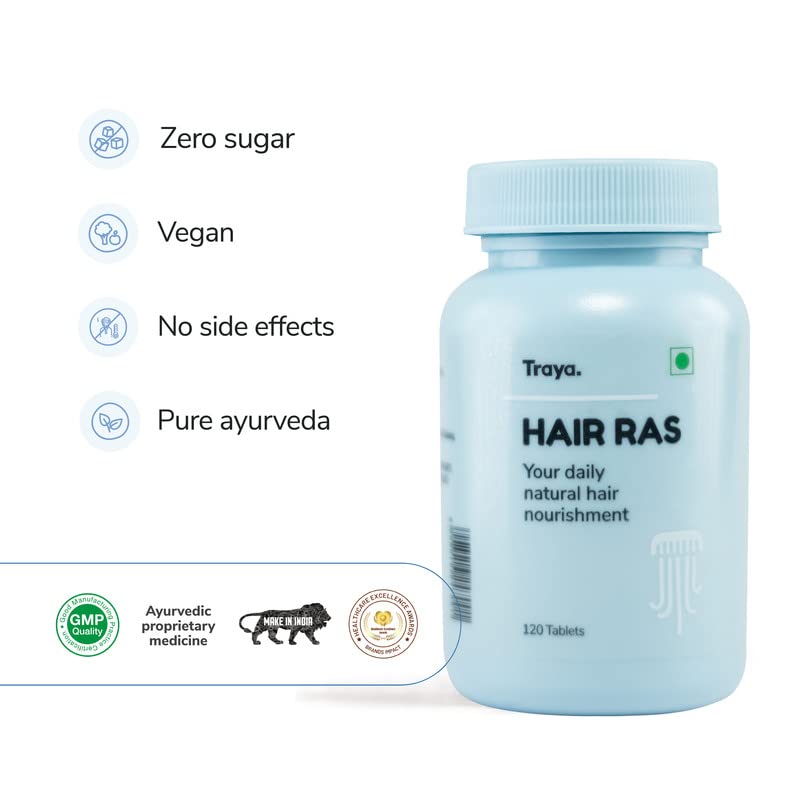 Traya Hair Ras Tablets for Women & Men, Ayurvedic Hair Vitamin Tablets for Hair Fall Control and Growth, Contains Ashwagandha, Bhringraj, Shatavari (120 Tablets) - View 4 of 6