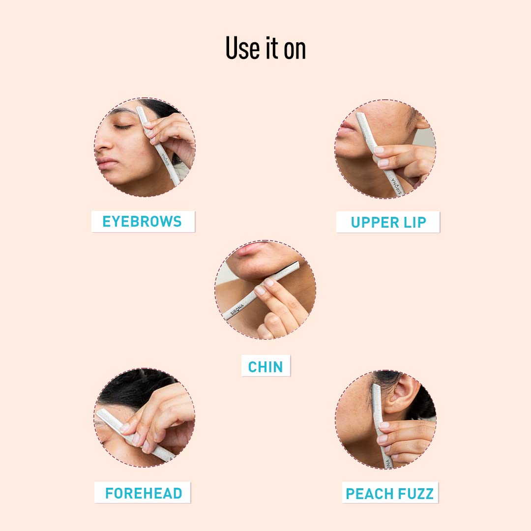 Sirona Face Razor for Women Facial Hair - Pack of 3 | Painless Facial Hair Removal | Eyebrow Shaper | For Eyebrows, Upper Lip, Forehead, Peach Fuzz, Chin and Sideburns | Dermaplaning Tool - View 6 of 6