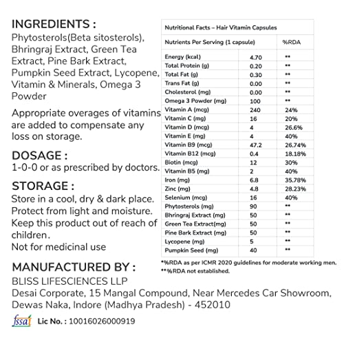 Traya Hair Vitamins Capsules, Natural DHT Blocker & Biotin Capsules for Hair Growth, Hair Fall Control, Contains 12 mcg Biotin, Vitamin, Iron, Omega 3 & Bhringraj (30 Multivitamins for Hair) - View 2 of 5