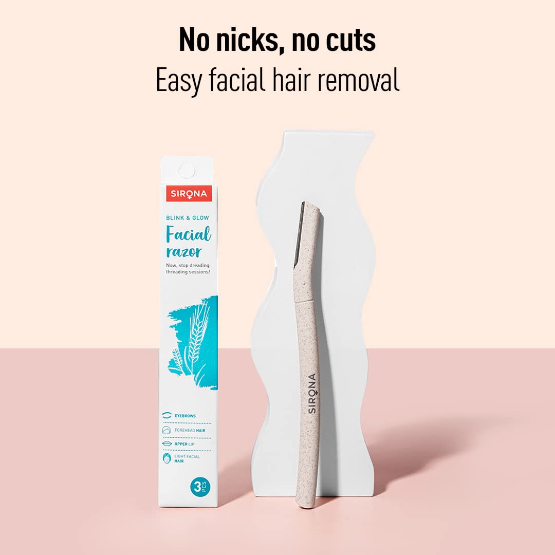 Sirona Face Razor for Women Facial Hair - Pack of 3 | Painless Facial Hair Removal | Eyebrow Shaper | For Eyebrows, Upper Lip, Forehead, Peach Fuzz, Chin and Sideburns | Dermaplaning Tool - View 4 of 6