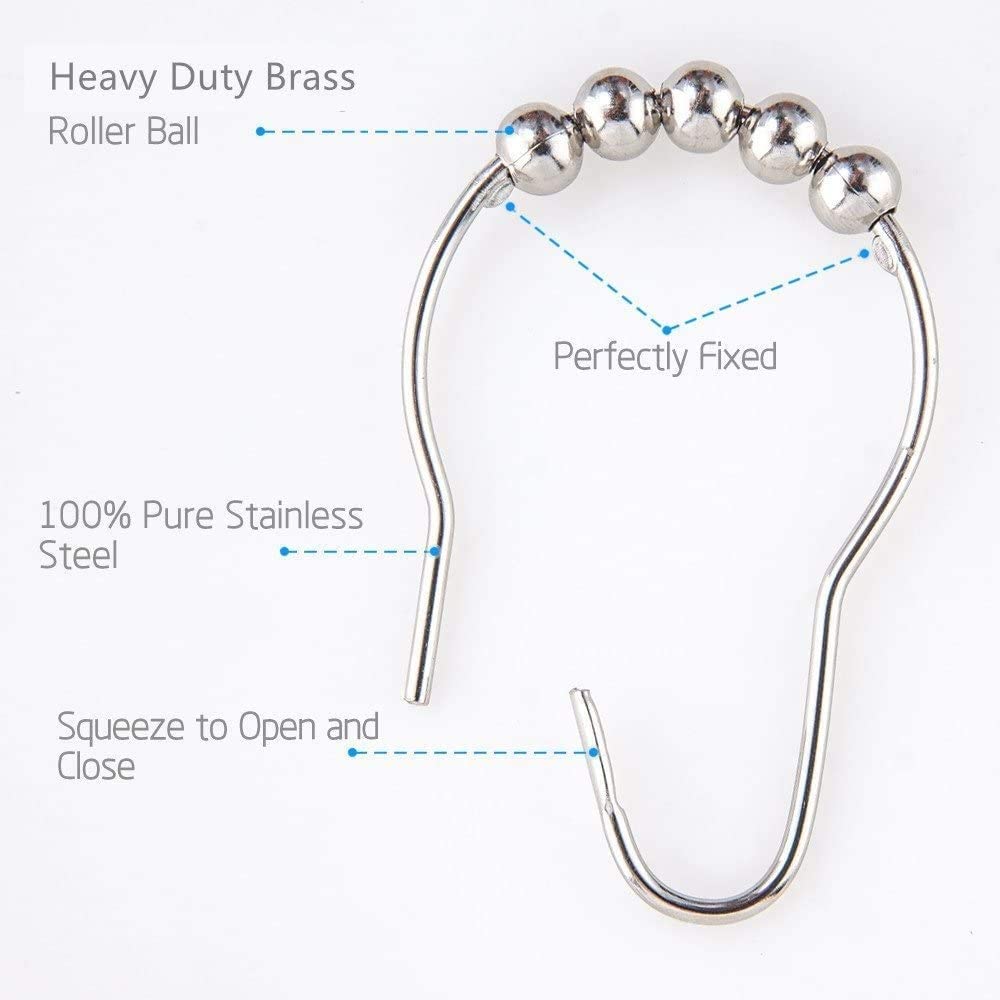 Gitesh Grip 5 Roller Ball Curtain Hooks Rings Thick Striped Stainless Steel Shower Curtain Hanger for Clothes- (Pack of 12 pcs) - View 3 of 8