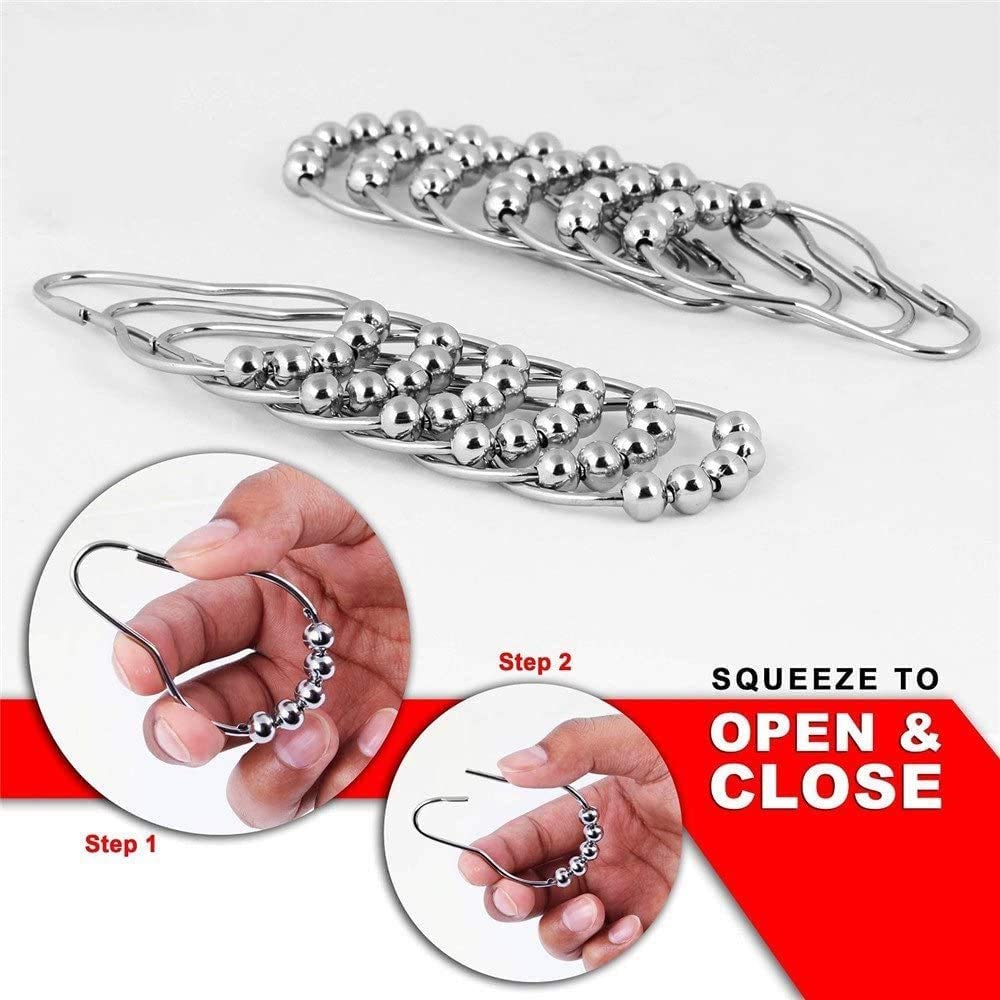 Gitesh Grip 5 Roller Ball Curtain Hooks Rings Thick Striped Stainless Steel Shower Curtain Hanger for Clothes- (Pack of 12 pcs) - View 5 of 8