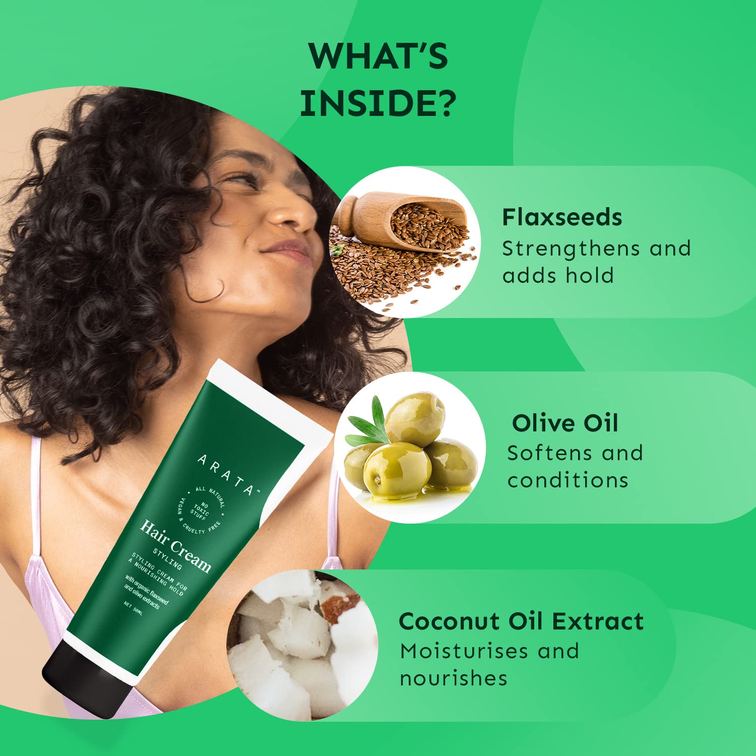 Arata Styling Hair Cream (50 ML) | Boosts Moisture in Curly Hair | Reduces Frizz & Tames Flyaways in Straight Hair | Adds Soft Hold and Control to Short Hair - View 4 of 7