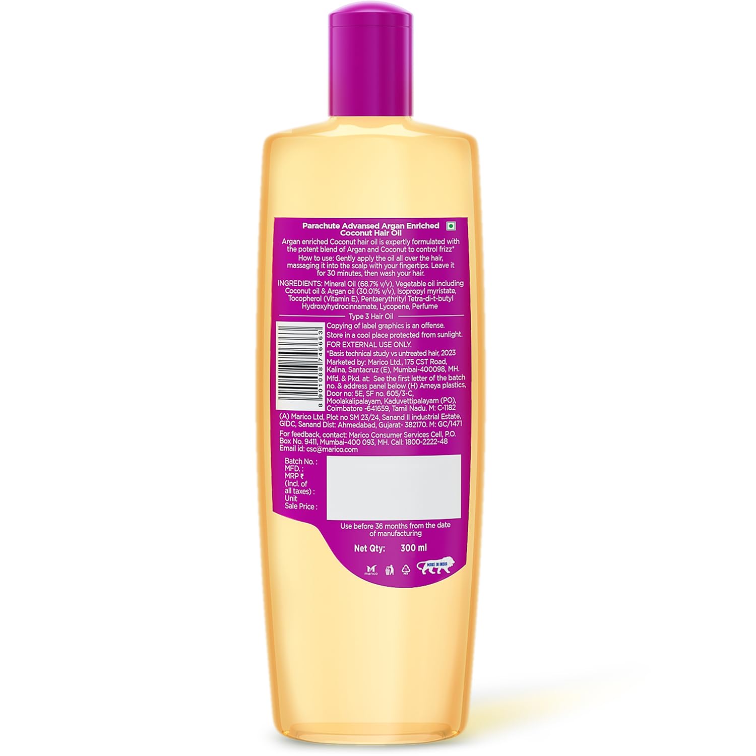 Parachute Advansed Argan-enriched Coconut Hair Oil| Argan Hair Oil| Blend of Superfoods| Controls Frizz| 300 ML - View 6 of 7