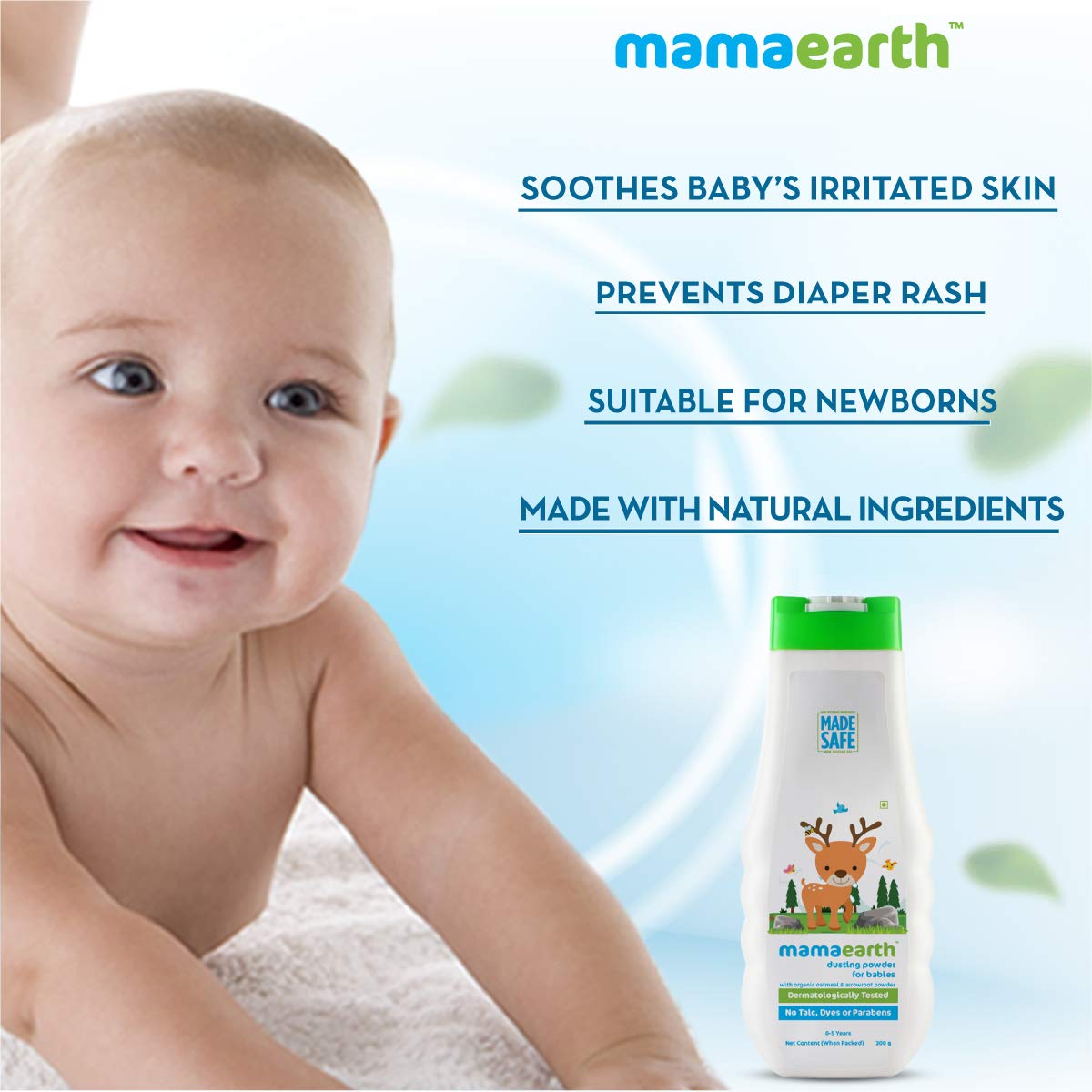 Mamaearth Dusting Powder with Organic Oatmeal &amp; Arrowroot Powder for Babies - Pack of 1 -300g - View 2 of 6