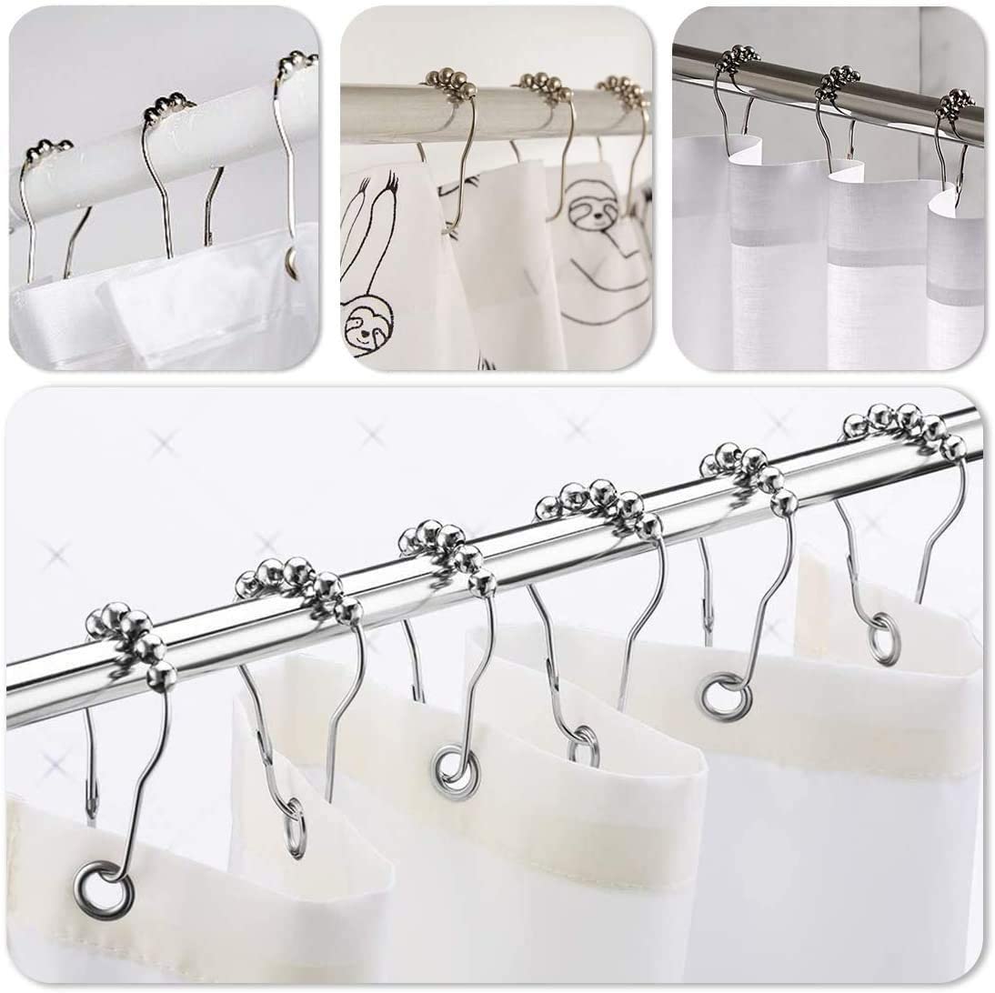 Gitesh Grip 5 Roller Ball Curtain Hooks Rings Thick Striped Stainless Steel Shower Curtain Hanger for Clothes- (Pack of 12 pcs) - View 8 of 8