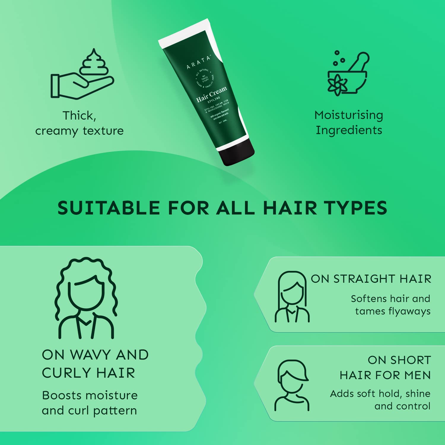 Arata Styling Hair Cream (50 ML) | Boosts Moisture in Curly Hair | Reduces Frizz & Tames Flyaways in Straight Hair | Adds Soft Hold and Control to Short Hair - View 5 of 7