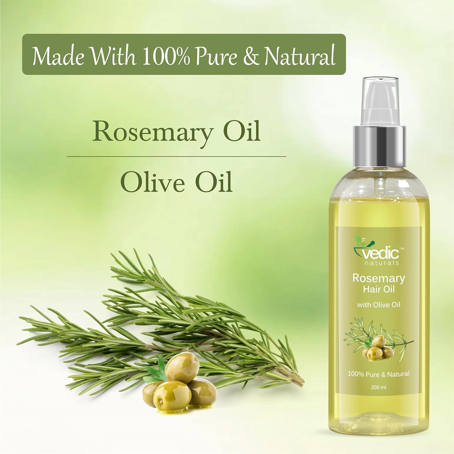 Vedic Naturals Rosemary Oil & Olive Oil - 200ml | 100% Pure & Natural | For Hair Growth & Anti-Dandruff - View 3 of 6