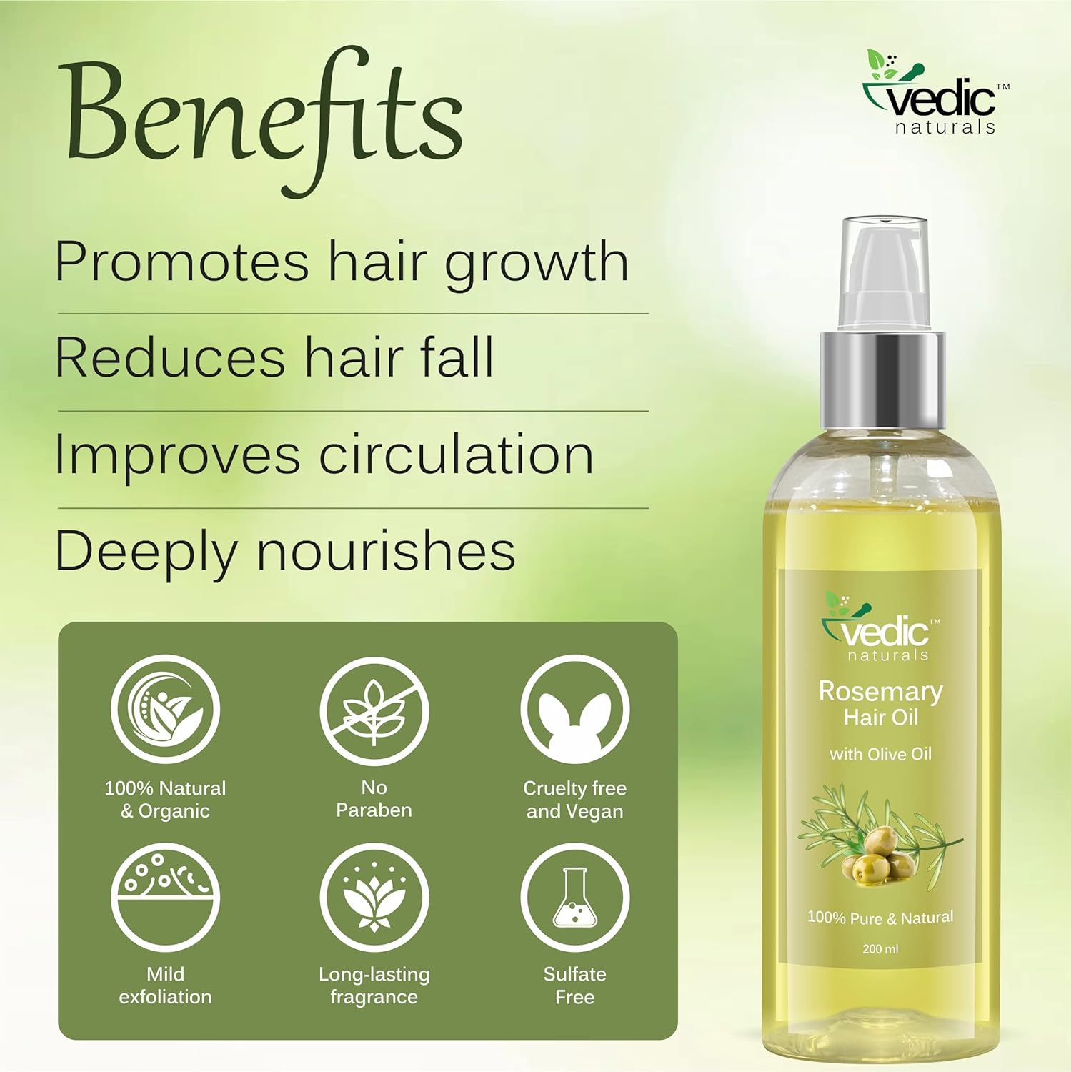 Vedic Naturals Rosemary Oil & Olive Oil - 200ml | 100% Pure & Natural | For Hair Growth & Anti-Dandruff - View 4 of 6