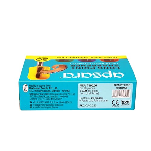 Apsara Long Point Sharpeners, Comfortable Grip, Highly Durable, Anti-rust, Scientifically Designed Blade, Child Safe, for Students, Artists &amp; Professionals, Pack 0f 20 (FROM INDIA) NUSS - View 3 of 4
