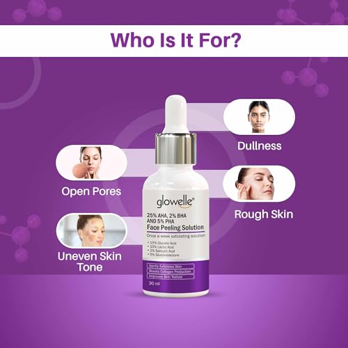 Glowelle 25% AHA 2% BHA 5% PHA Face Peeling Solution,Tan Off 10-Minute Peel, for Exfoliates & Glowing Skin, Reduces Fine Lines, Wrinkles,Pigmentation and Evens Out Skin Tone, For Weekend Exfoliation, Suits all skin types, for Men & Women - 30ml (FROM INDIA) NUSS - Image 2