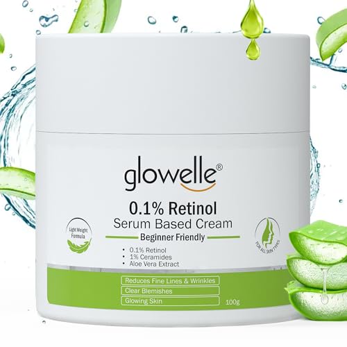 Glowelle 0.1% Retinol Night Beginner-friendly Serum Based Cream, Reduces Wrinkles &amp; Fine Lines, Improves Skin Firmness, Clears Blemishes, Glow for All Skin Types - 100g (FROM INDIA) NUSS