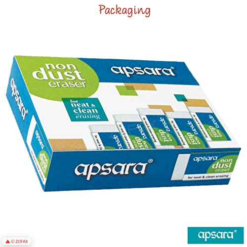 Apsara Non Dust Eraser Regular | Erases Gently | No Paper Damage | Soft &amp; Smooth | Residue sticks to eraser | Use for Students, Artists, Professionals | Pack of 20 Erasers (FROM INDIA) NUSS - View 2 of 4