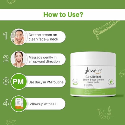 Glowelle 0.1% Retinol Night Beginner-friendly Serum Based Cream, Reduces Wrinkles &amp; Fine Lines, Improves Skin Firmness, Clears Blemishes, Glow for All Skin Types - 100g (FROM INDIA) NUSS - Image 2