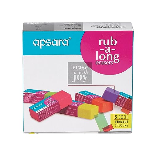 Apsara Rub-A-Long Big Eraser | Colourful Erasers | Available in 5 Vibrant Colours | No trace of colour while erasing | Soft &amp; Smooth | Residue sticks to eraser | Fun Eraser for Kids | 20 Erasers Pack (FROM INDIA) NUSS - Shop at Colombo Mall