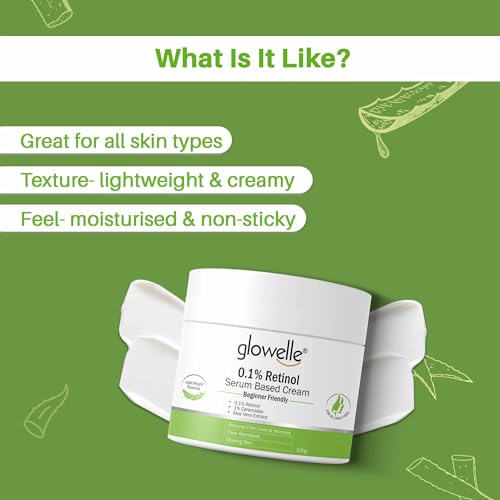 Glowelle 0.1% Retinol Night Beginner-friendly Serum Based Cream, Reduces Wrinkles &amp; Fine Lines, Improves Skin Firmness, Clears Blemishes, Glow for All Skin Types - 100g (FROM INDIA) NUSS - Image 3