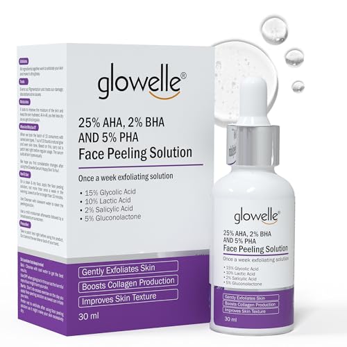 Glowelle 25% AHA 2% BHA 5% PHA Face Peeling Solution,Tan Off 10-Minute Peel, for Exfoliates &amp; Glowing Skin, Reduces Fine Lines, Wrinkles,Pigmentation and Evens Out Skin Tone, For Weekend Exfoliation, Suits all skin types, for Men &amp; Women - 30ml (FROM INDIA) NUSS