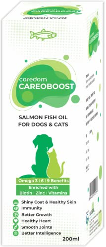 Caredom CAREOBOOST | Salmon Fish Oil for Dogs &amp; Cats | Rich in Omega 3, 6 &amp; 9 | Enriched with Biotin, Zinc, Vitamins, EPA &amp; DHA| Shiny Coat &amp; Healthy Skin | Immunity Booster | Optimum Growth (200 ML) (FROM INDIA) NUSS - Shop at Colombo Mall