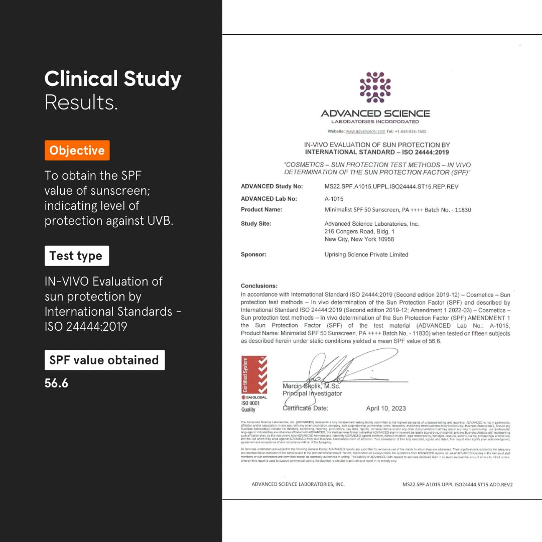 Minimalist Sunscreen SPF 50 PA++++ (100g) – Broad Spectrum Protection | Clinically Tested Lightweight & No White Cast for Women & Men - View 3 of 4