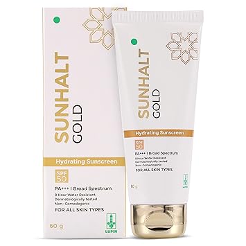 SUNHALT GOLD Sunscreen SPF 50 PA+++ for UV Broad Spectrum Protection, Hydrating Gel With Aloe Vera, No White Cast, Water Resistant, Dermatologically Tested, For Men and Women, All Skin Types, 60g - Related product