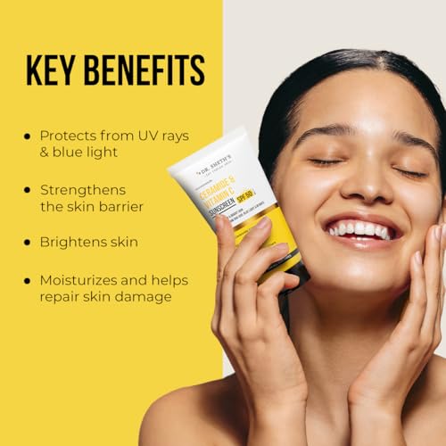 Dr. Sheth's Ceramide & Vitamin C Sunscreen SPF 50+ PA+++, In-Vivo Tested, Brightening & Barrier-Boosting Formula, No White Cast, Non-Greasy & Fast Absorbing, UVA/UVB & Blue Light Protection, For All Skin Types , 50g - View 4 of 5