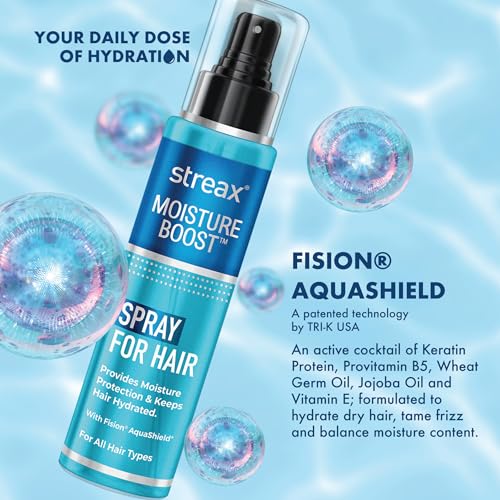 Streax Moisture Boost Spray Hair Serum, 50ml – Hydrating Hair Serum for Dry & Frizzy Hair, Smooth & Silky Finish – For Women & Men, With Fision AquaShield - View 2 of 5