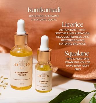 BiE (Beauty In Everything) Illuminating Face Oil with Squalane & Kumkumadi – Instant Glow & Radiance for Dry, Combination & Sensitive Skin | Fragrance-Free Face Oil for Men & Women | 30ml - View 2 of 4