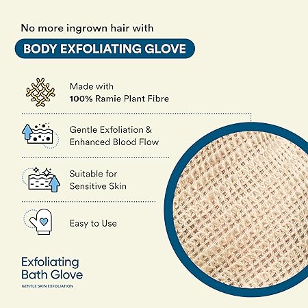 Bloom Exfoliating Bath Glove | Right Hand | Gently Removes Dead Skin Cells & Reduces Ingrown Hair | 100% Ramie Fabric | For Strawberry Legs & Sensitive Skin | 1 Glove - View 3 of 5