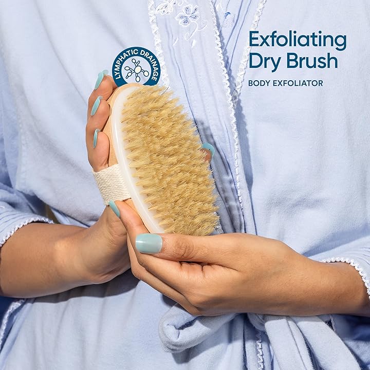 Bloom Exfoliating Oval Dry Bath Brush For Lymphatic Drainage & Cellulite Appearance | Sheds Dead Skin Cells & Prevents Ingrown Hair | Wooden Bath Brush with Natural Bristles - View 2 of 3