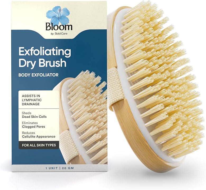 Bloom Exfoliating Oval Dry Bath Brush For Lymphatic Drainage & Cellulite Appearance | Sheds Dead Skin Cells & Prevents Ingrown Hair | Wooden Bath Brush with Natural Bristles - View 3 of 3