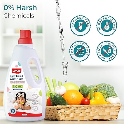 LuvLap Baby Liquid Cleanser, 1000ml, For Cleaning Feeding Bottles, Cutlery, Toys, Fruits & Vegetables, Kills 99.9% Germs, pH Balanced, Dermatologically Tested Formula, No Harsh Chemicals, Biodegradable - View 2 of 4