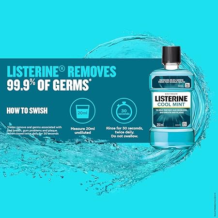 Listerine Cool Mint Mouthwash Liquid, Removes 99.9% Germs, 250ml Combo Pack of 3 (Buy 2 Get 1 Free) - View 2 of 4