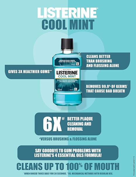 Listerine Cool Mint Mouthwash Liquid, Removes 99.9% Germs, 250ml Combo Pack of 3 (Buy 2 Get 1 Free) - View 3 of 4