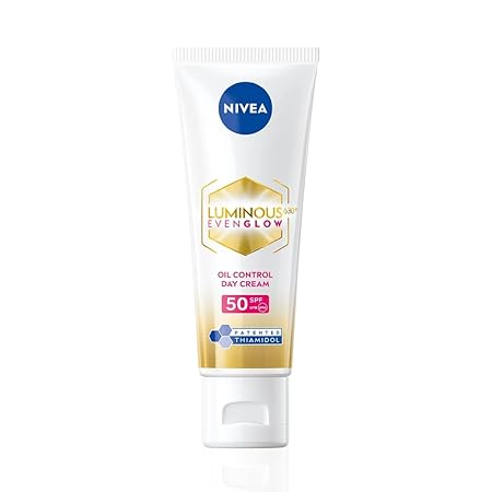 NIVEA Luminous Even Glow Oil Control Day Cream, 40ml, SPF 50 with UV protection, UVA, UVB filters, Thiamidol, Hyaluronic Acid, Vitamin E for dark spots reduction, deep moisturization - Related product