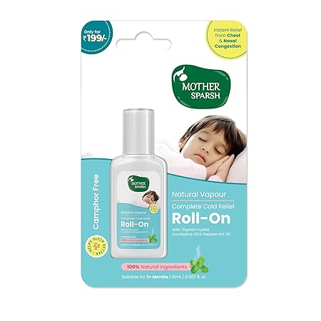 Mother Sparsh Natural Vapour Complete Cold Relief Roll-On for Babies-15ml | With Thymol Crystal, Eucalyptus Oil & Peppermint Oil for Cold & Cough 100% Natural Relieves Chest Congestion - Related product